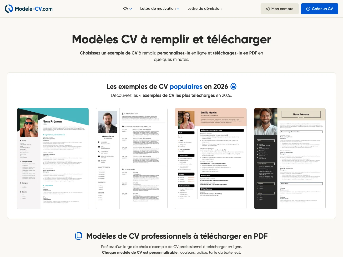 Aperçu de l'application de création de CV